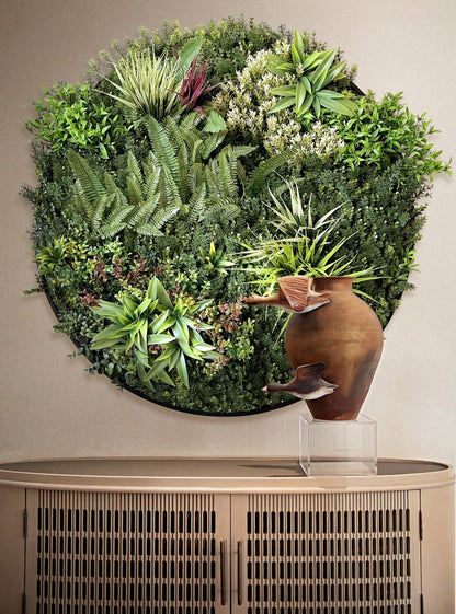 Mur végétal artificiel BLACK MAGNOLIA GARDEN cerclage Aluminium brossé noir-Diamètre 100cm LIVRAISON INCLUSE - Green Fire 57