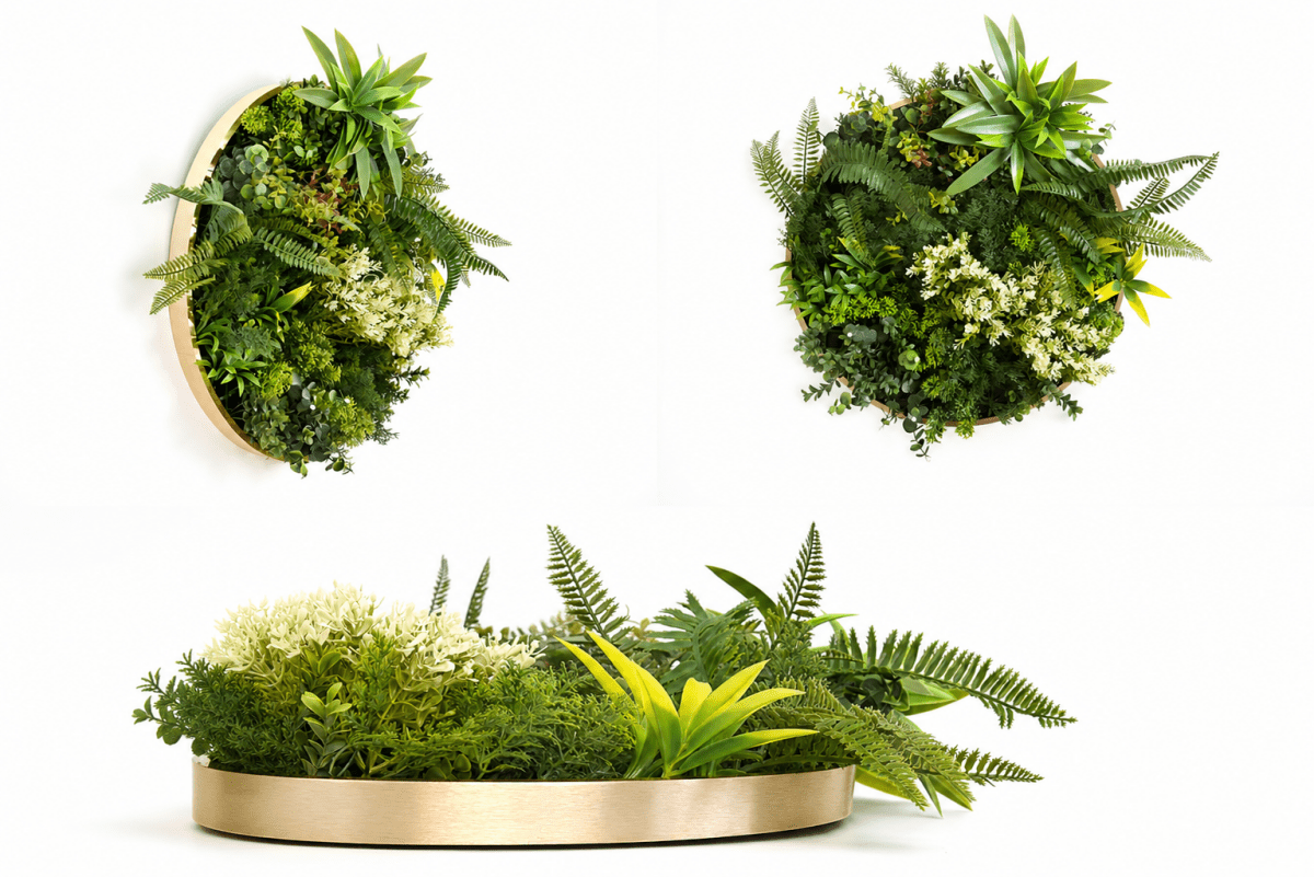 Mur végétal artificiel TROPICAL CANOPY cerclage Aluminium brossé Or- Diamètre 50cm-LIVRAISON INCLUSE - Green Fire 57